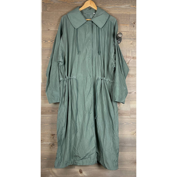 NWT UNIQLO Green Nylon Long Trench Coat - Picture 4 of 10
